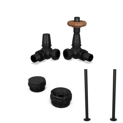 Uk Radiators 1/2Bsp 15mm Corner Black Traditional Thermostatic Radiator Valve & Lockshield Derry Traditional from B&Q