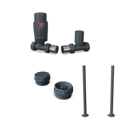 Uk Radiators 1/2Bsp 15mm Straight Anthracite Modern Thermostatic Radiator Valve & Lockshield Stirling Bold from B&Q