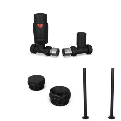 Uk Radiators 1/2Bsp 15mm Straight Black Modern Thermostatic Radiator Valve & Lockshield Stirling Bold from B&Q