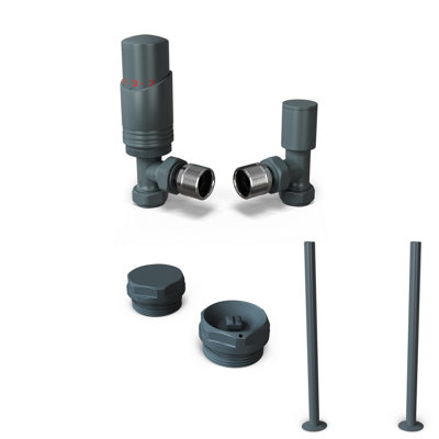 Uk Radiators 1/2Bsp 15mm Angled Anthracite Modern Thermostatic Radiator Valve & Lockshield Talus Bold from B&Q