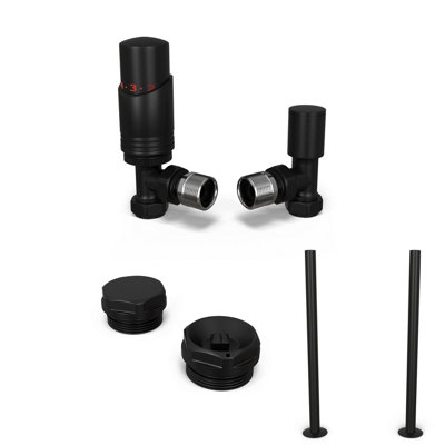 Uk Radiators 1/2Bsp 15mm Angled Black Modern Thermostatic Radiator Valve & Lockshield Talus Bold from B&Q