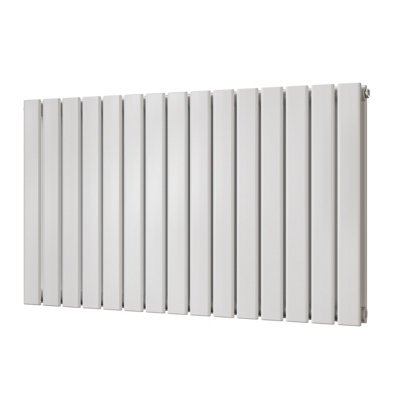 B&Q -  Typhoon White Flat Tube Horizontal Steel Designer Radiator W/ Feet Btu3675 1077W(H) 600 X (W) 1020mm
