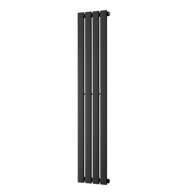 B&Q -  Typhoon Black Flat Tube Vertical Steel Designer Radiator W/ Feet Btu1443 423W(H) 1400 X (W) 272mm