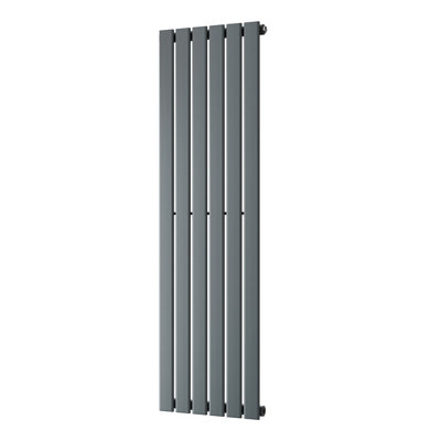 B&Q -  Typhoon Anthracite Flat Tube Vertical Steel Designer Radiator W/ Feet Btu2163 634W(H) 1400 X (W) 408mm