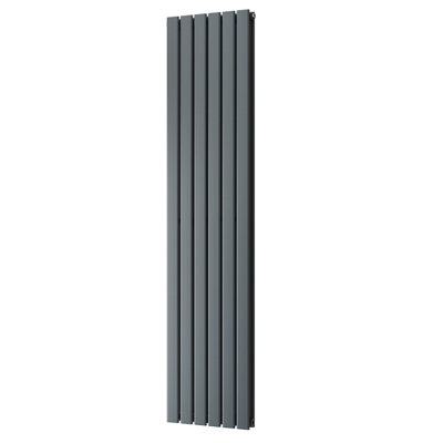 B&Q -  Typhoon Anthracite Flat Tube Vertical Steel Designer Radiator W/ Feet Btu4105 1203W(H) 1800 X (W) 408mm