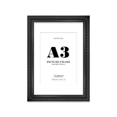 A3 Black Ornate Picture Frame (42 X 29.7Cm) With Mount For A4 PosterPhotoArtworkGallery Wall Or Print from B&Q