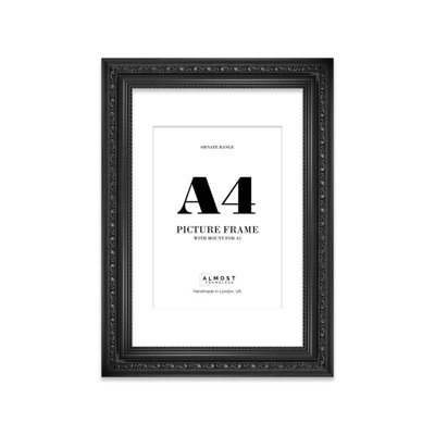 A4 Black Ornate Picture Frame (29.7 X 21Cm) With Mount For A5 PosterPhotoArtworkGallery Wall Or Print from B&Q
