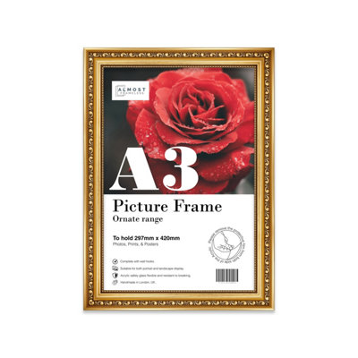 A3 Gold Ornate Picture Frame (42 X 29.7Cm) PosterPhotoArtworkGallery Wall Or Print from B&Q