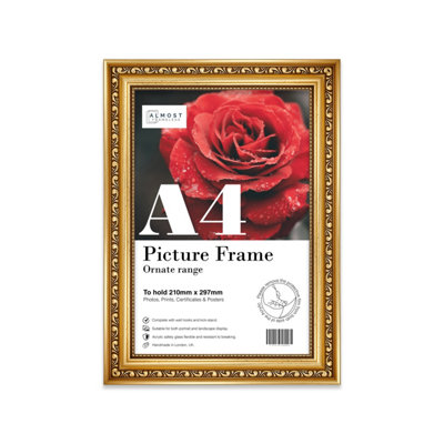 A4 Gold Ornate Picture Frame (29.7 X 21Cm) PosterPhotoArtworkGallery Wall Or Print from B&Q