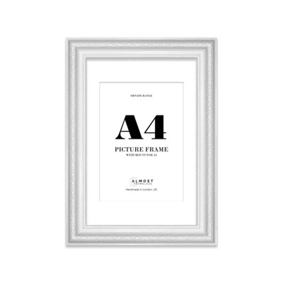 A4 White Ornate Picture Frame (29.7 X 21Cm) With Mount For A5 PosterPhotoArtworkGallery Wall Or Print from B&Q