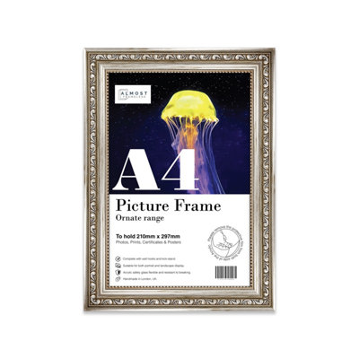 A4 Silver Ornate Picture Frame (29.7 X 21Cm) PosterPhotoArtworkGallery Wall Or Print from B&Q
