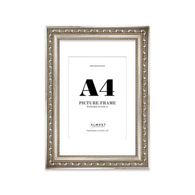 A4 Silver Ornate Picture Frame (29.7 X 21Cm) With Mount For A5 PosterPhotoArtworkGallery Wall Or Print from B&Q
