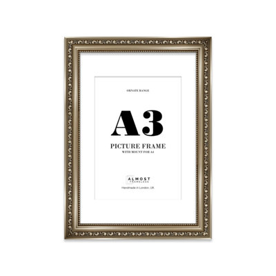 A3 Gunmetal  Ornate Picture Frame (42 X 29.7Cm) With Mount For A4 PosterPhotoArtworkGallery Wall Or Print from B&Q