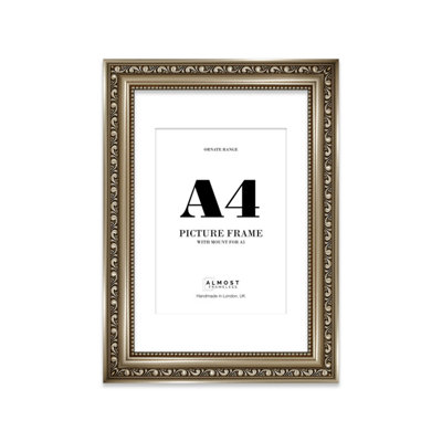 A4 Gunmetal  Ornate Picture Frame (29.7 X 21Cm) With Mount For A5 PosterPhotoArtworkGallery Wall Or Print from B&Q