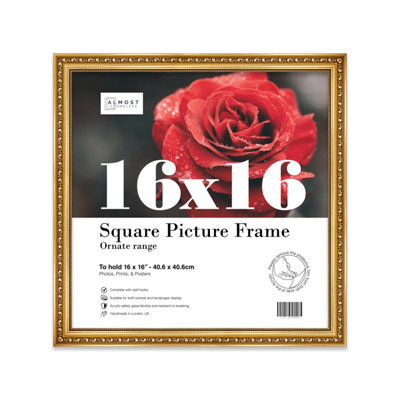 16X16 Gold Ornate Picture Frame (40.6 X 40.6Cm) PosterPhotoArtworkGallery Wall Or Print from B&Q