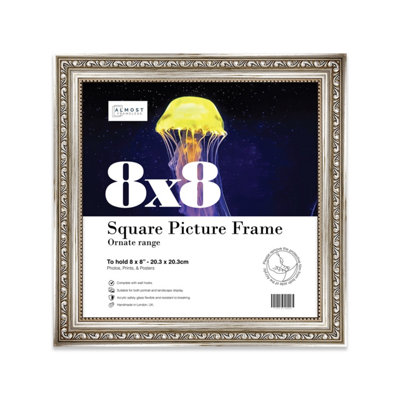 8X8 Silver Ornate Picture Frame (20.3 X 20.3Cm) PosterPhotoArtworkGallery Wall Or Print from B&Q