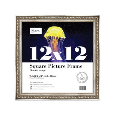 12X12 Silver Ornate Picture Frame (30.5 X 30.5Cm) PosterPhotoArtworkGallery Wall Or Print from B&Q