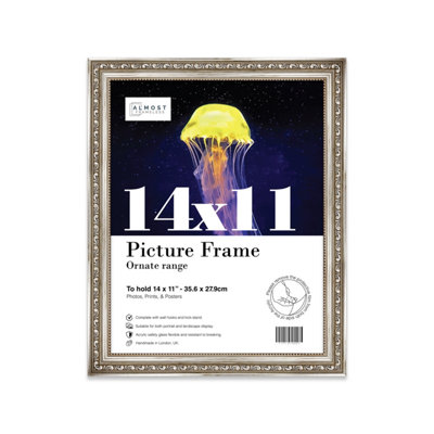 14X11 Silver Ornate Picture Frame (35.6 X 27.9Cm) PosterPhotoArtworkGallery Wall Or Print from B&Q