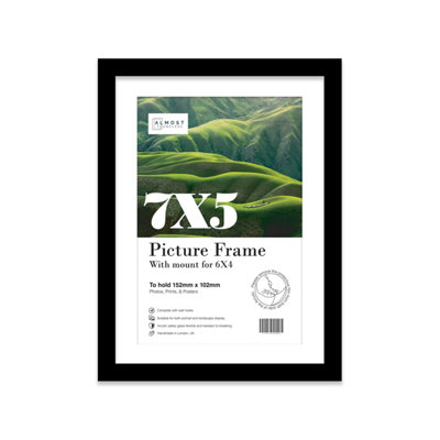 7X5" Black Frame With Mount For 6X4" Pictures 20mm Slim Edge Portrait And Landscape Display With Wall Hooks And Kickstand from B&Q