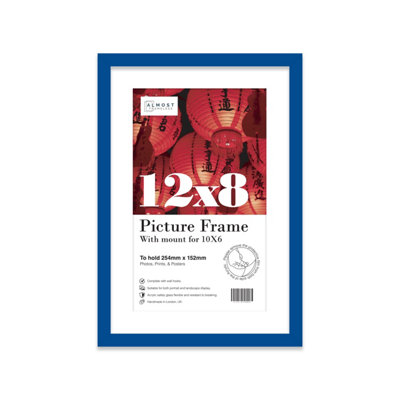 12X8" Blue Frame With Mount For 10X6" Pictures 20mm Slim Edge Portrait And Landscape Display With Wall Hooks And Kickstand from B&Q