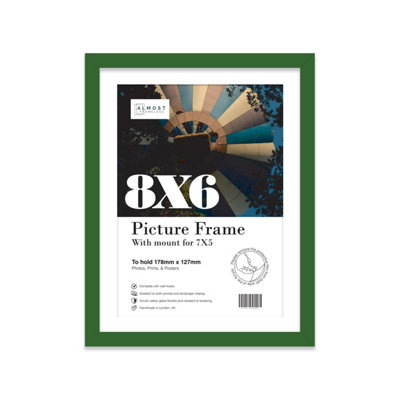 8X6" Green Frame With Mount For 7X5" Pictures 20mm Slim Edge Portrait And Landscape Display With Wall Hooks And Kickstand from B&Q