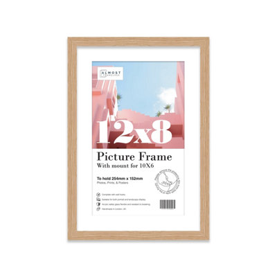 12X8" Oak Frame With Mount For 10X6" Pictures 20mm Slim Edge Portrait And Landscape Display With Wall Hooks And Kickstand from B&Q