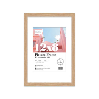 12X8" Oak Frame With Mount For 8X6" Pictures 20mm Thin Edge Portrait And Landscape Display With Wall Hooks And Kickstand from B&Q
