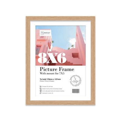 8X6" Oak Frame With Mount For 7X5" Pictures 20mm Slim Edge Portrait And Landscape Display With Wall Hooks And Kickstand from B&Q