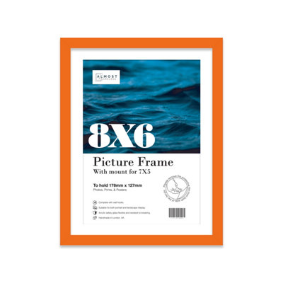 8X6" Orange Frame With Mount For 7X5" Pictures 20mm Thin Edge Portrait And Landscape Display With Wall Hooks And Kickstand from B&Q
