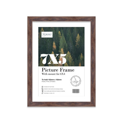 7X5" Walnut Frame With Mount For 6X4" Pictures 20mm Thin Edge Portrait And Landscape Display With Wall Hooks And Kickstand from B&Q