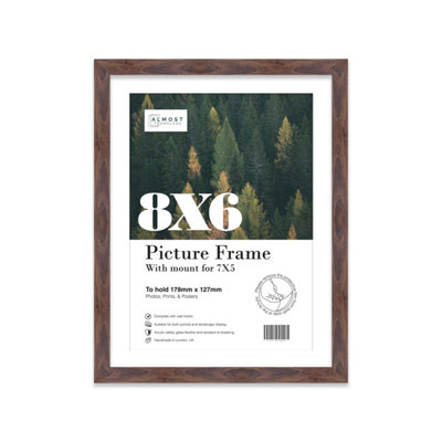 8X6" Walnut Frame With Mount For 7X5" Pictures 20mm Thin Edge Portrait And Landscape Display With Wall Hooks And Kickstand from B&Q
