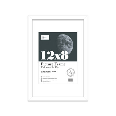 12X8" White Frame With Mount For 8X6" Pictures 20mm Thin Edge Portrait And Landscape Display With Wall Hooks And Kickstand from B&Q