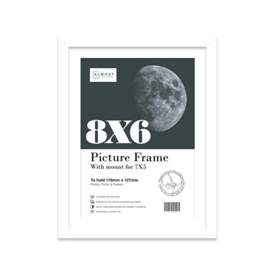 8X6" White Frame With Mount For 7X5" Pictures 20mm Thin Edge Portrait And Landscape Display With Wall Hooks And Kickstand from B&Q
