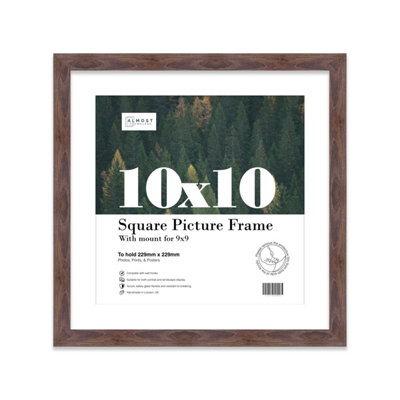 10X10" Walnut Picture Frame10X10" Square Frame With 9X9" Mount For 10X10"/9X9" Pictures Classic Style Room Decor1 Pack from B&Q