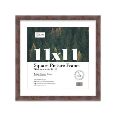 11X11" Walnut Picture Frame11X11" Square Frame With 10X10" Mount For 11X11"/10X10" Pictures Moderrn Style Thin Edge1 Pack from B&Q