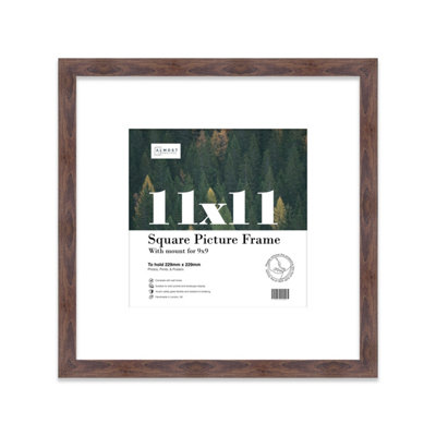11X11" Walnut Picture Frame11X11" Square Frame With 9X9" Mount For 11X11"/9X9" Pictures Moderrn Style Thin Edge1 Pack from B&Q