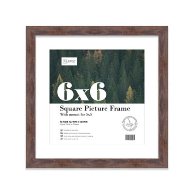 6X6" Walnut Picture Frame6X6" Square Frame With 5X5" Mount For 6X6"/5X5" Pictures Moderrn Style Thin Edge1 Pack from B&Q