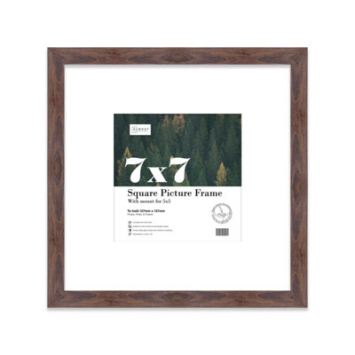 7X7" Walnut Picture Frame7X7" Square Frame With 5X5" Mount For 7X7"/5X5" Pictures Vintage Style Room Decor1 Pack from B&Q