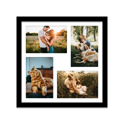  - 12X12 Inch 4 Opening Photo Collage FrameDisplay Four 6X4 Inch PhotosMulti Aperture Family Picture FrameBlack