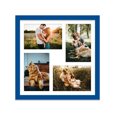  - 12X12 Inch 4 Opening Photo Collage FrameDisplay Four 6X4 Inch PhotosMulti Aperture Family Picture FrameBlue