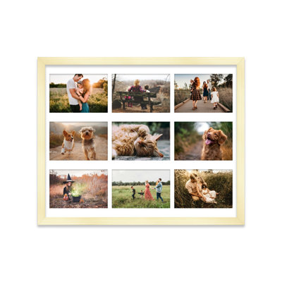  - 20X16 Inch 9 Opening Photo Collage FrameDisplay Nine 6X4 Inch PhotosMulti Aperture Family Picture FrameGold