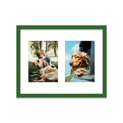 - 14X11 Inch 2 Opening Photo Collage FrameDisplay Two 7X5 Inch PhotosMulti Aperture Family Picture FrameGreen