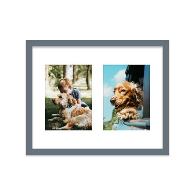  - 14X11 Inch 2 Opening Photo Collage FrameDisplay Two 7X5 Inch PhotosMulti Aperture Family Picture FrameGrey