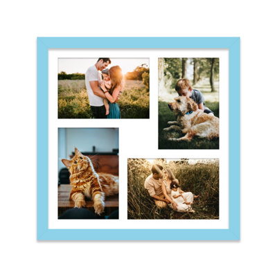  - 12X12 Inch 4 Opening Photo Collage FrameDisplay Four 6X4 Inch PhotosMulti Aperture Family Picture FrameLight Blue