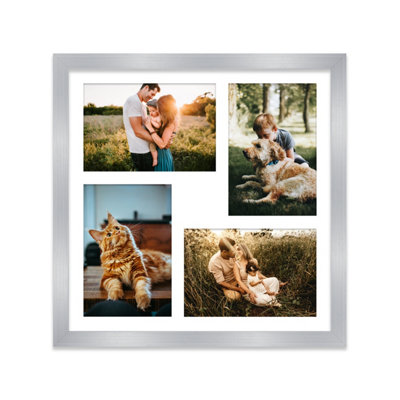  - 12X12 Inch 4 Opening Photo Collage FrameDisplay Four 6X4 Inch PhotosMulti Aperture Family Picture FrameLight Grey