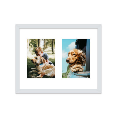  - 14X11 Inch 2 Opening Photo Collage FrameDisplay Two 7X5 Inch PhotosMulti Aperture Family Picture FrameLight Grey