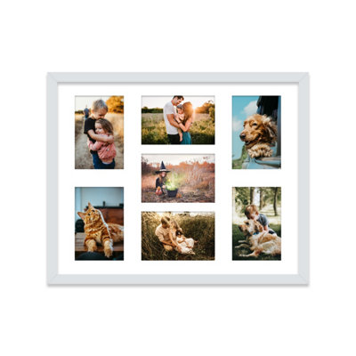  - 20X16 Inch 7 Opening Photo Collage FrameDisplay Seven 6X4 Inch PhotosMulti Aperture Family Picture FrameLight Grey