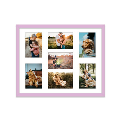  - 20X16 Inch 7 Opening Photo Collage FrameDisplay Seven 6X4 Inch PhotosMulti Aperture Family Picture FrameLilac
