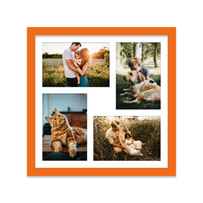  - 12X12 Inch 4 Opening Photo Collage FrameDisplay Four 6X4 Inch PhotosMulti Aperture Family Picture FrameOrange