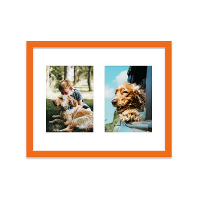  - 14X11 Inch 2 Opening Photo Collage FrameDisplay Two 7X5 Inch PhotosMulti Aperture Family Picture FrameOrange